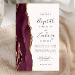 Papier Budget Bourgogne Gold Agate Blush Wedding Invitati<br><div class="desc">Le bord gauche de cette élégante faire-part de mariage moderne est orné d'une bordure en aquarelle bordeaux et d'une parties scintillant en faux or. Le texte personnalisable combine écriture manuscrite, copperplate et polices italiques en gris fusain sur un arrière - plan blanc. L'envers est assorti d'un design d'agate bordeaux et...</div>