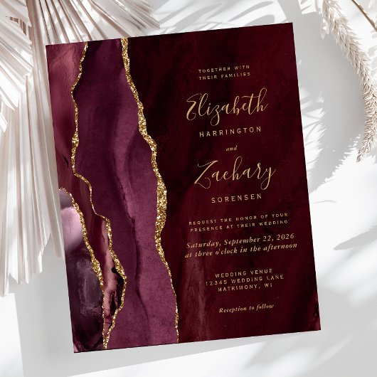 Papier Budget Bourgogne Gold Agate Faire-part de mariage