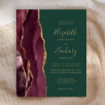 Papier Budget Bourgogne Gold Agate Green Wedding Invitati<br><div class="desc">Le bord gauche de cette élégante faire-part de mariage moderne est orné d'une bordure en aquarelle bordeaux et d'une parties scintillant en faux or. Le texte personnalisable combine écriture manuscrite couleur or, cuivre et polices italiques sur un arrière - plan vert émeraude. L'envers est assorti d'un design d'agate bordeaux et...</div>