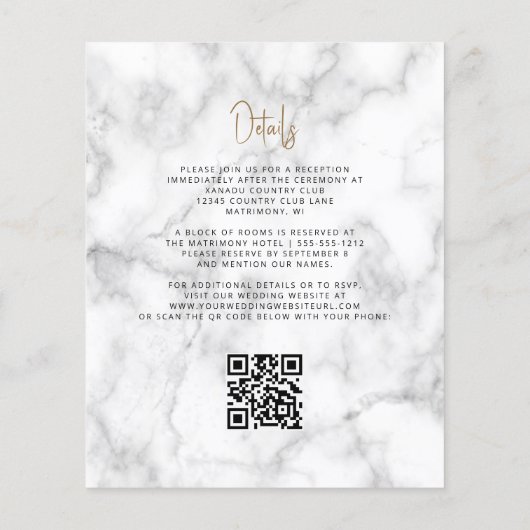 Papier Budget Bourgogne Gold Agate Marbre QR Code Mariage (Dos)