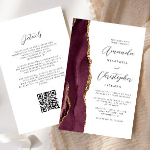 Papier Budget Bourgogne Gold Agate QR Code Mariage