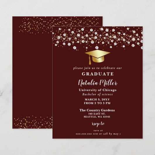 Papier Budget Bourgogne Gold Casquette Invitation de grad (Devant / Derrière)
