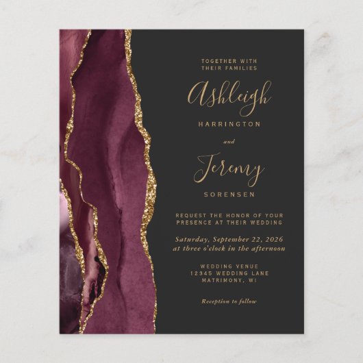 Papier Budget Bourgogne Gold Dark QR Code Mariage Invitat (Devant)