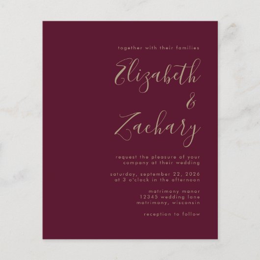 Papier Budget Bourgogne Gold QR Code Mariage Invitation (Devant)