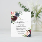 Papier Budget Bourgogne & Marine Floral Baptism Invitatio (Debout devant)