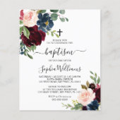Papier Budget Bourgogne & Marine Floral Baptism Invitatio (Devant)