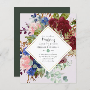 Papier BUDGET Bourgogne Marine Floral Wedding Invitations