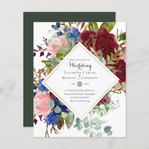 Papier BUDGET Bourgogne Marine Floral Wedding Invitations