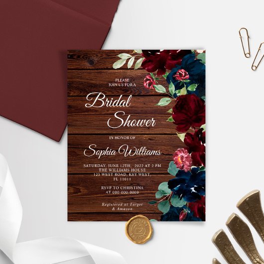 Papier Budget Bourgogne & Marine Nuptiale Douche Invitati