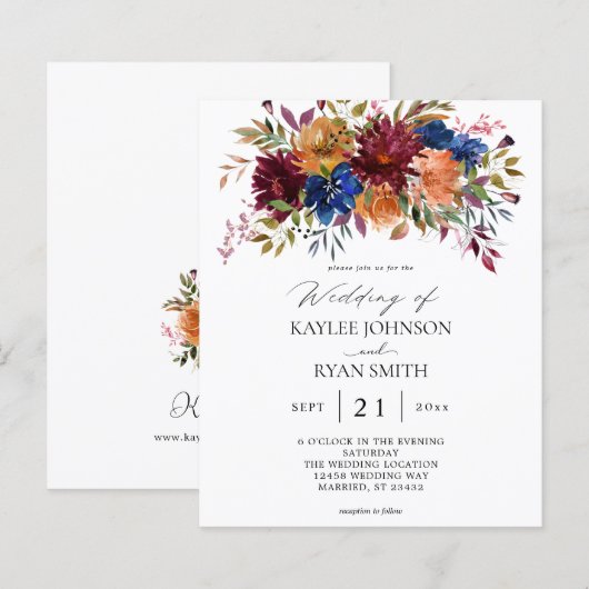 Papier Budget Bourgogne, Marine, Orange Fall Floral Maria (Devant / Derrière)