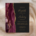 Papier Budget Bourgogne Or Agate Dark Faire-part de maria<br><div class="desc">Le bord gauche de cette élégante faire-part de mariage moderne est orné d'une bordure en aquarelle bordeaux et d'une parties scintillant en faux or. Le texte personnalisable combine écriture manuscrite couleur or, cuivre et polices italiques sur un arrière - plan gris fusain foncé. L'envers est assorti d'un design d'agate bordeaux...</div>