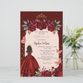 Papier Budget Bourgogne Or Floral Princess Sweet 16 (Debout devant)