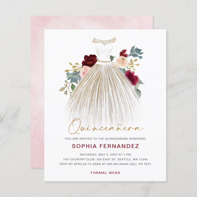 Papier Budget Bourgogne or parties scintillant robe Quinc (Devant / Derrière)