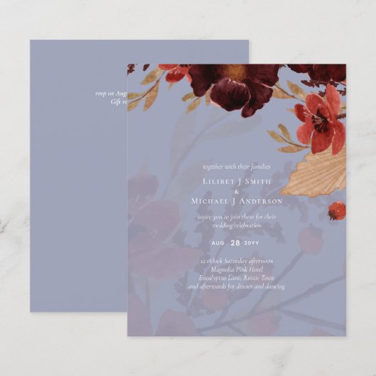 Papier Budget Bourgogne Orange Chute Mariage Floral (Devant / Derrière)