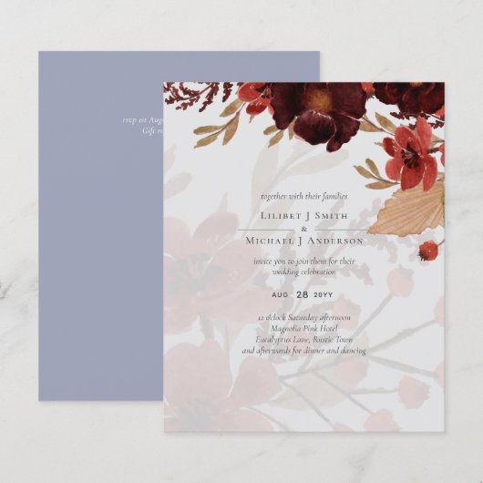 Papier Budget Bourgogne Orange Chute Mariage Floral (Devant / Derrière)
