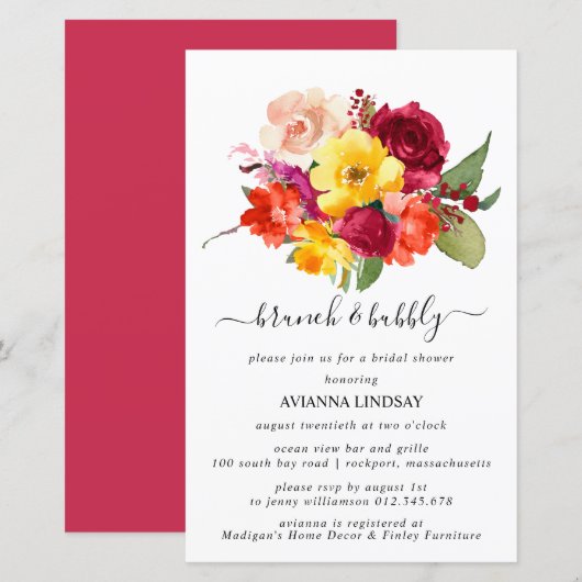 Papier Budget Bourgogne Orange Jaune Bridal Brunch Bubbly (Devant / Derrière)