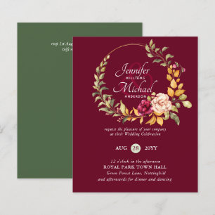 Papier BUDGET Bourgogne Pêcher Floral Invitations de mari