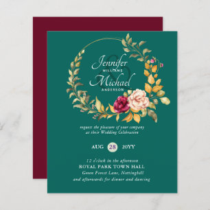 Papier BUDGET Bourgogne Pêcher Floral Invitations de mari