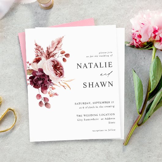 Papier Budget Bourgogne & Pink Floral 8A Mariage