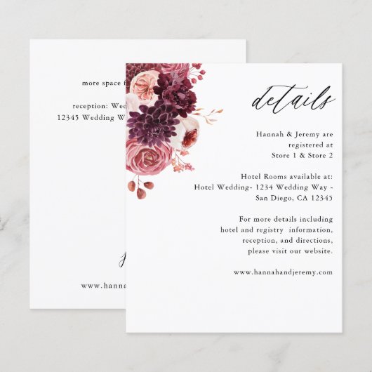 Papier Budget Bourgogne & Pink Floral 8B Détails du saumo (Devant / Derrière)