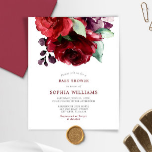 Papier Budget Bourgogne Red Rose Baby shower Invitation