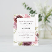 Papier Budget Bourgogne rose Faire-part de mariage floral (Debout devant)