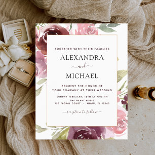 Papier Budget Bourgogne rose Faire-part de mariage floral