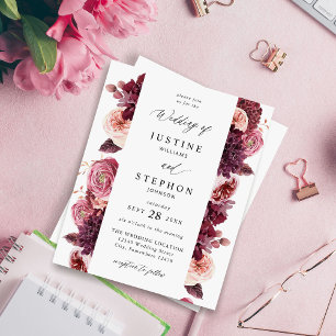 Papier Budget Bourgogne & rose Floral 8B Mariage