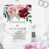 Papier Budget Bourgogne rose Floral QR Code invitation de