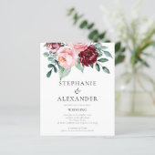 Papier Budget Bourgogne rose Floral QR Code invitation de (Debout devant)