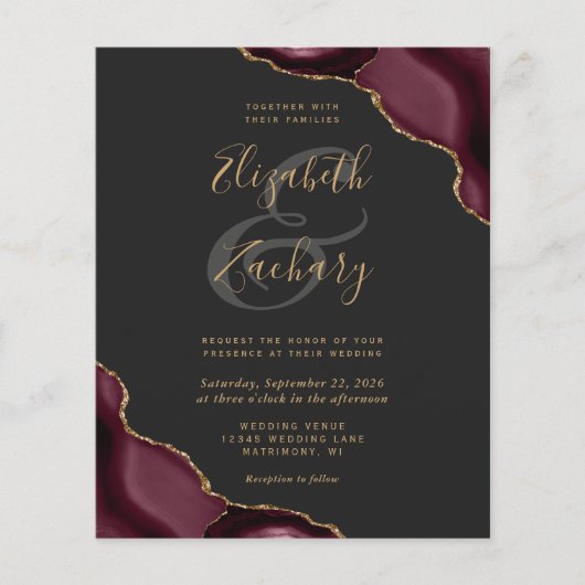 Papier Budget Bourgogne Rouge Agate Corners Mariage foncé (Devant)