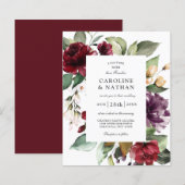 Papier Budget Bourgogne rouge et Mariage floral prune (Devant / Derrière)