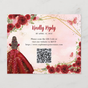 Papier Budget Bourgogne Rouge Or Floral Princess QR RSVP