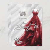 Papier Budget Bourgogne Rouge Robe Douce 16 Invitation (Devant / Derrière)