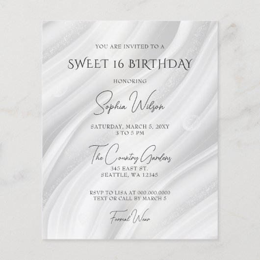 Papier Budget Bourgogne Rouge Robe Douce 16 Invitation (Dos)