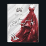 Papier Budget Bourgogne Rouge Robe Douce 16 Invitation<br><div class="desc">Budget Argent Bourgogne Rouge Étincelle Robe Princesse Sweet 16 Invitation</div>