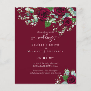 Papier BUDGET Bourgogne Rouge Roses Gypsophila MARIAGE