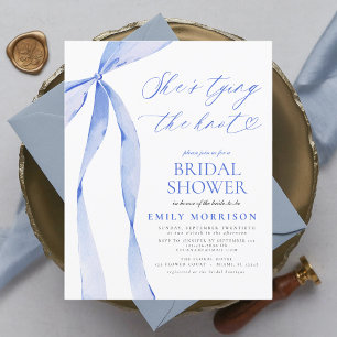 Papier Budget Bow She's Tying the Knot Blue Invitation