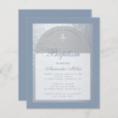 Papier Budget Boy Baptism Dusty Blue Silver Invitation (Devant / Derrière)