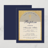 Papier Budget Boy Baptism Marine Blue Gold Invitation (Devant / Derrière)