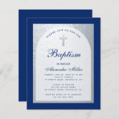 Papier Budget Boy Baptism Royal Blue Silver Invitation (Devant / Derrière)