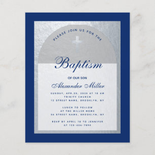 Papier Budget Boy Baptism Royal Blue Silver Invitation