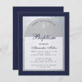 Papier Budget Boy Baptism Silver Navy Blue Invitation (Devant / Derrière)