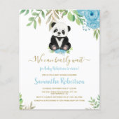 Papier Budget Boy Bear Blue Flower Baby shower Invitation (Devant)