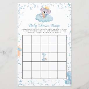 Papier Budget Boy Koala Bear Blue Baby shower Bingo Card