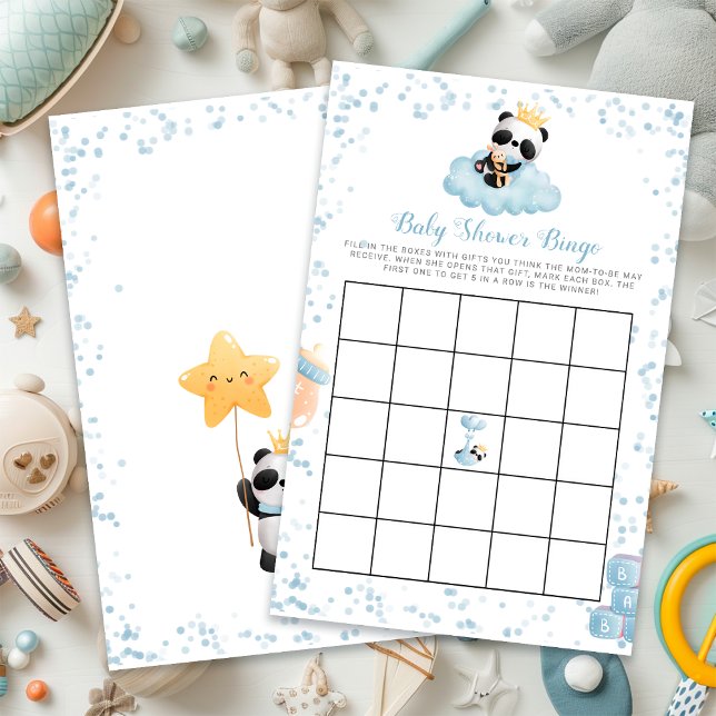 Papier Budget Boy Panda Bear Blue Baby shower Bingo Card (Budget Boy Panda Bear Blue Baby Shower Bingo Card)