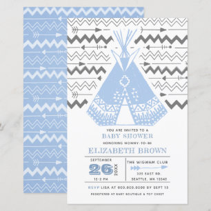 Papier Budget Boy Tribal TeePee Baby Shower Invitations