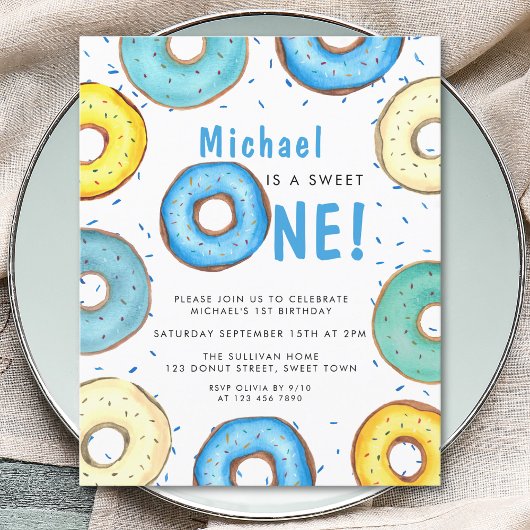 Papier Budget Boy's First Birthday Blue Donut Invitation