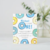 Papier Budget Boy's First Birthday Blue Donut Invitation (Debout devant)