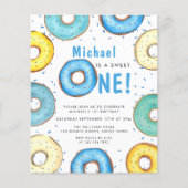 Papier Budget Boy's First Birthday Blue Donut Invitation (Devant)